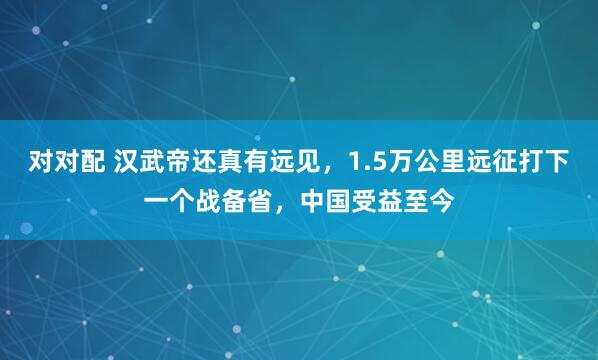 对对配 汉武帝还真有远见，1.5万公里远征打下一个战备省，中国受益至今