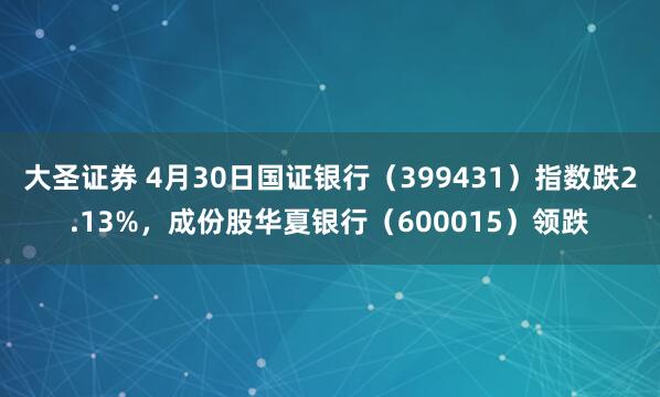 大圣证券 4月30日国证银行（399431）指数跌2.13%，成份股华夏银行（600015）领跌
