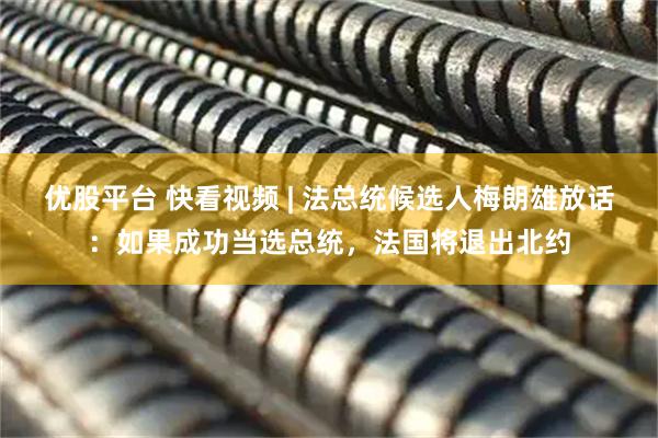 优股平台 快看视频 | 法总统候选人梅朗雄放话：如果成功当选总统，法国将退出北约